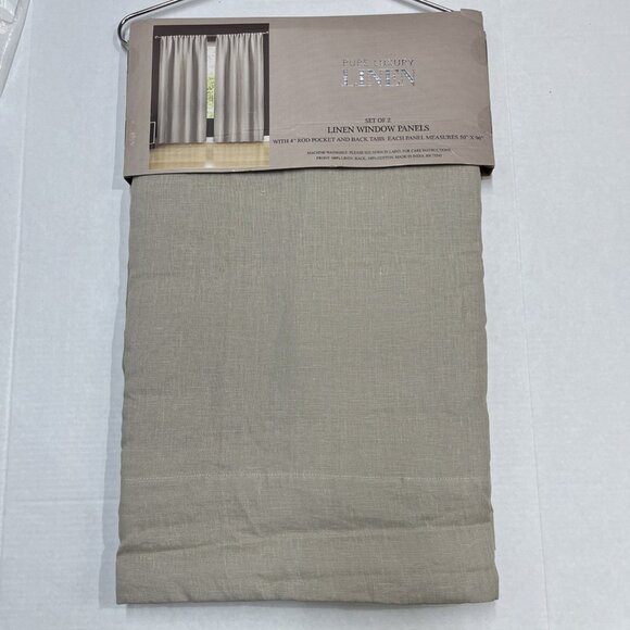 Pure Luxury Drapes Curtains Beige Natural Flax Linen Lined‎ Set Of 2 Panel 50x96 - Picture 4 of 12
